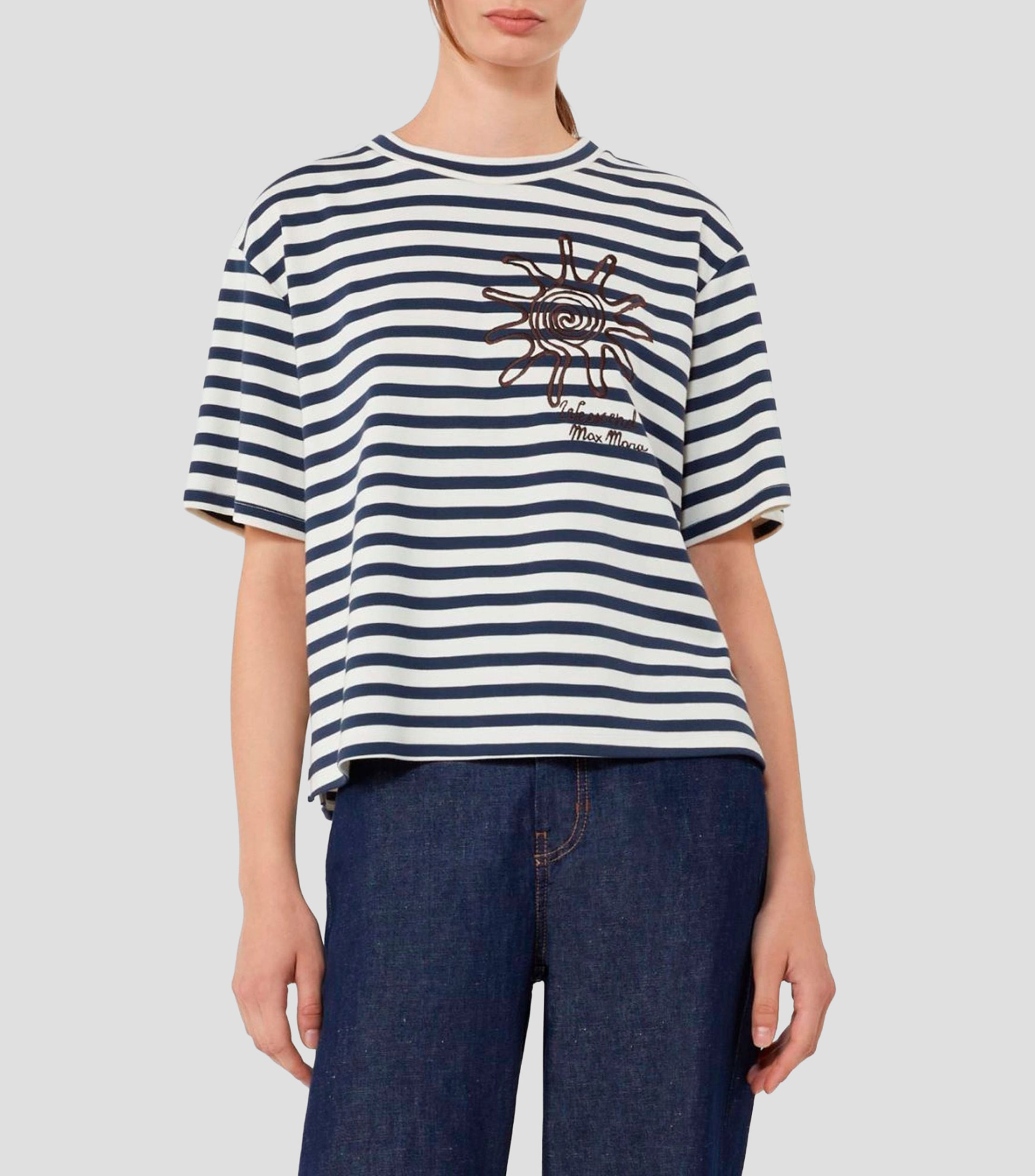 Playera cuello redondo manga corta con rayas Mujer